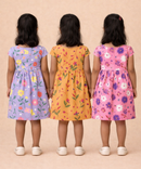 Girl Kids Frock 100% Cotton Floral Printed Gown Dress/Frock Dress | Age 1 to 8 Years (Pack of 3 Pieces)