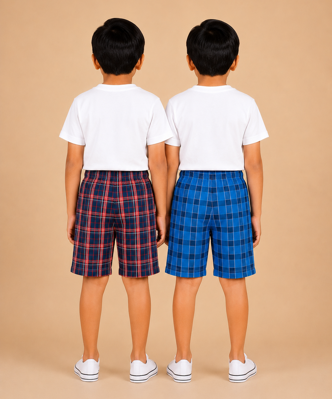 Kids Boys Checkered & Printed Cotton Shorts | Age - 5 to 10 Years | Soft Elastic Waist Casual Shorts | Combo Pack of 2 Pieces