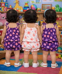 Boy & Girl Baby Printed Top Knot Dress | Top and Shorts Set | 100% Pure Cotton (Pack of 3 Sets Combo)