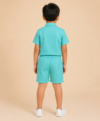 Polyester Printed Shirt and Shorts Set for Boy Kids Casual Wear Half Sleeve Co-Ord Set with Elastic Waist Shorts | Age 6 to 7 Years