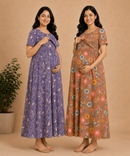 Maternity Feeding Maxi Dress | Nursing Friendly Nighty Style (Pack of 2 Pieces)