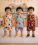 Boys Cotton Cartoon Printed Kids Sleeveless Set Combo | Age 0 to 3 Years | T-shirt & Shorts (Combo Set Pack of 3)