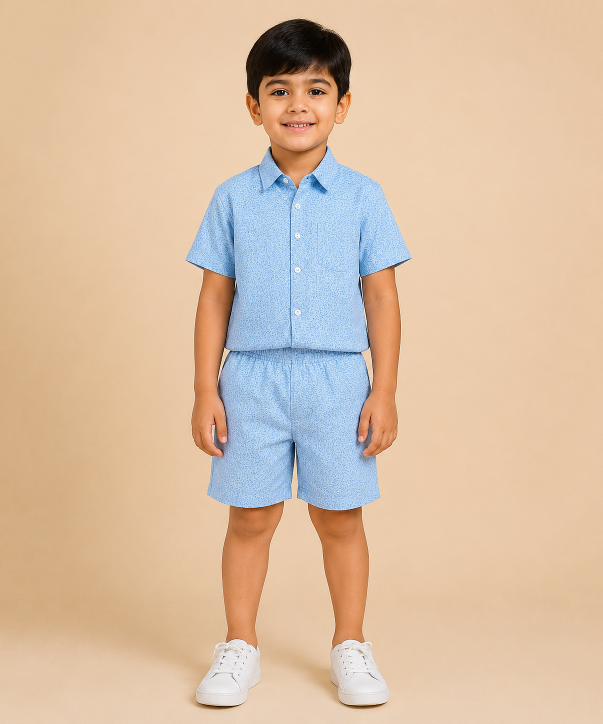 Polyester Printed Shirt and Shorts Set for Boy Kids Casual Wear Half Sleeve Co-Ord Set with Elastic Waist Shorts | Age 8 to 9 Years