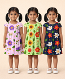 Girl Kids Frock 100% Cotton Floral Printed Gown Dress/Frock Dress | Age 1 to 8 Years (Pack of 3 Pieces)