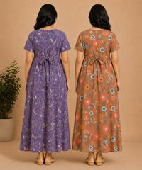 Maternity Feeding Maxi Dress | Nursing Friendly Nighty Style (Pack of 2 Pieces)