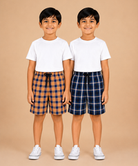 Kids Boys Checkered & Printed Cotton Shorts | Age - 5 to 10 Years | Soft Elastic Waist Casual Shorts | Combo Pack of 2 Pieces