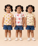 Kids Girls Cotton Printed T-shirt | 0 to 3 Years (Pack Of 3 Pieces)