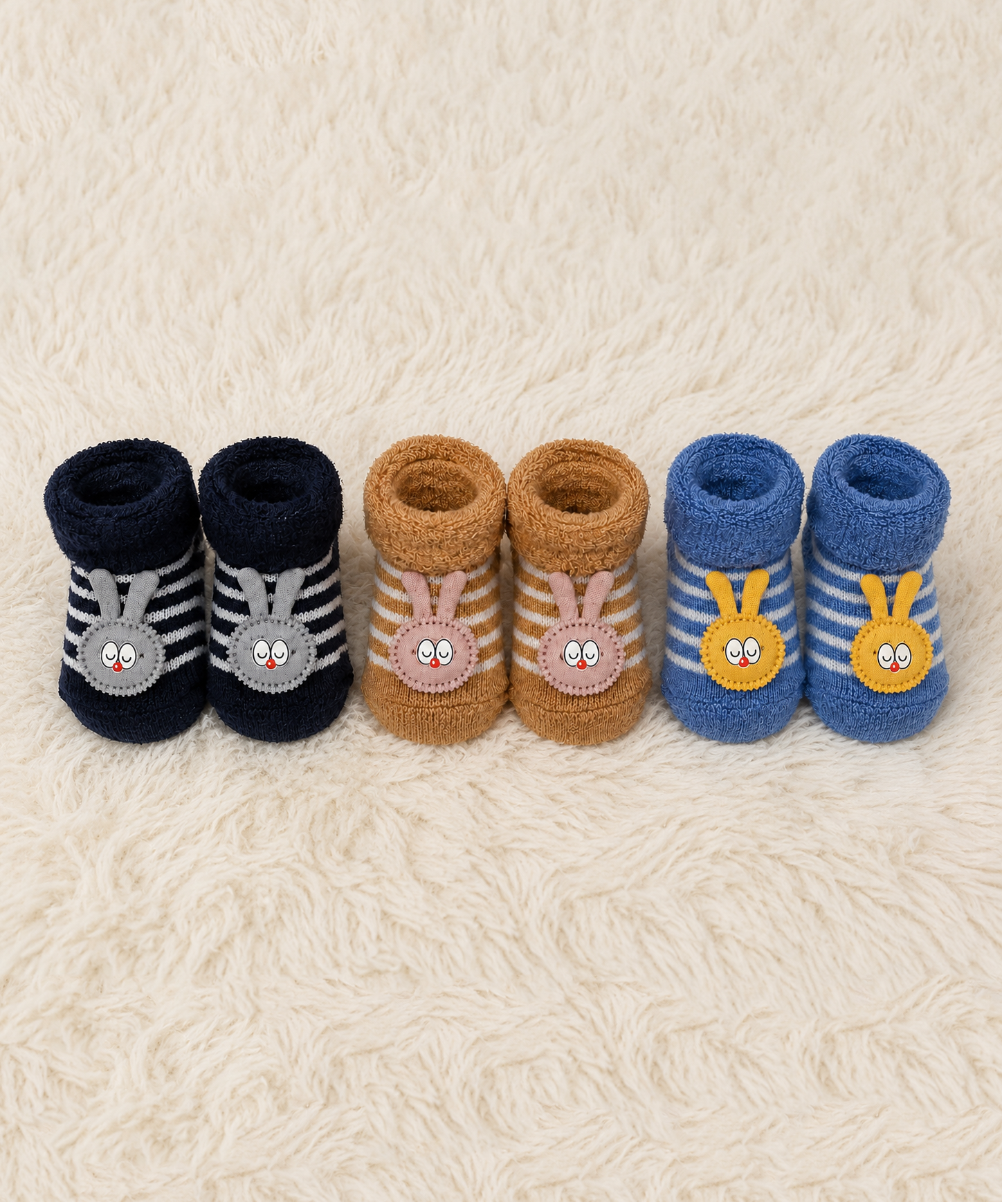 Soft Cotton Baby Booties | 0 to 12 Months | Pack of 3 Pairs Set