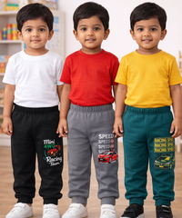 Cotton Track Pant with Bottom Cuff | Random Cartoon Printed | Age 0 to 5 Years (Pack of 3 Pieces)