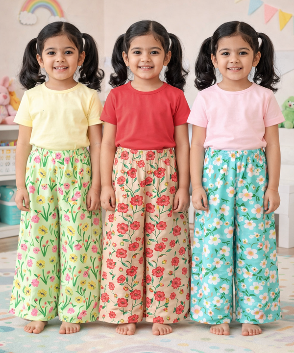 Printed Palazzo Pant | Casual Night wear for Girl Kids Age 4 To 10 Years (Pack of 3)