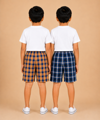 Kids Boys Checkered & Printed Cotton Shorts | Age - 5 to 10 Years | Soft Elastic Waist Casual Shorts | Combo Pack of 2 Pieces