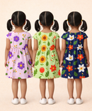 Girl Kids Frock 100% Cotton Floral Printed Gown Dress/Frock Dress | Age 1 to 8 Years (Pack of 3 Pieces)
