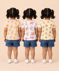 Kids Girls Cotton Printed T-shirt | 0 to 3 Years (Pack Of 3 Pieces)