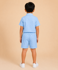 Polyester Printed Shirt and Shorts Set for Boy Kids Casual Wear Half Sleeve Co-Ord Set with Elastic Waist Shorts | Age 8 to 9 Years
