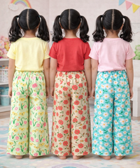 Printed Palazzo Pant | Casual Night wear for Girl Kids Age 4 To 10 Years (Pack of 3)