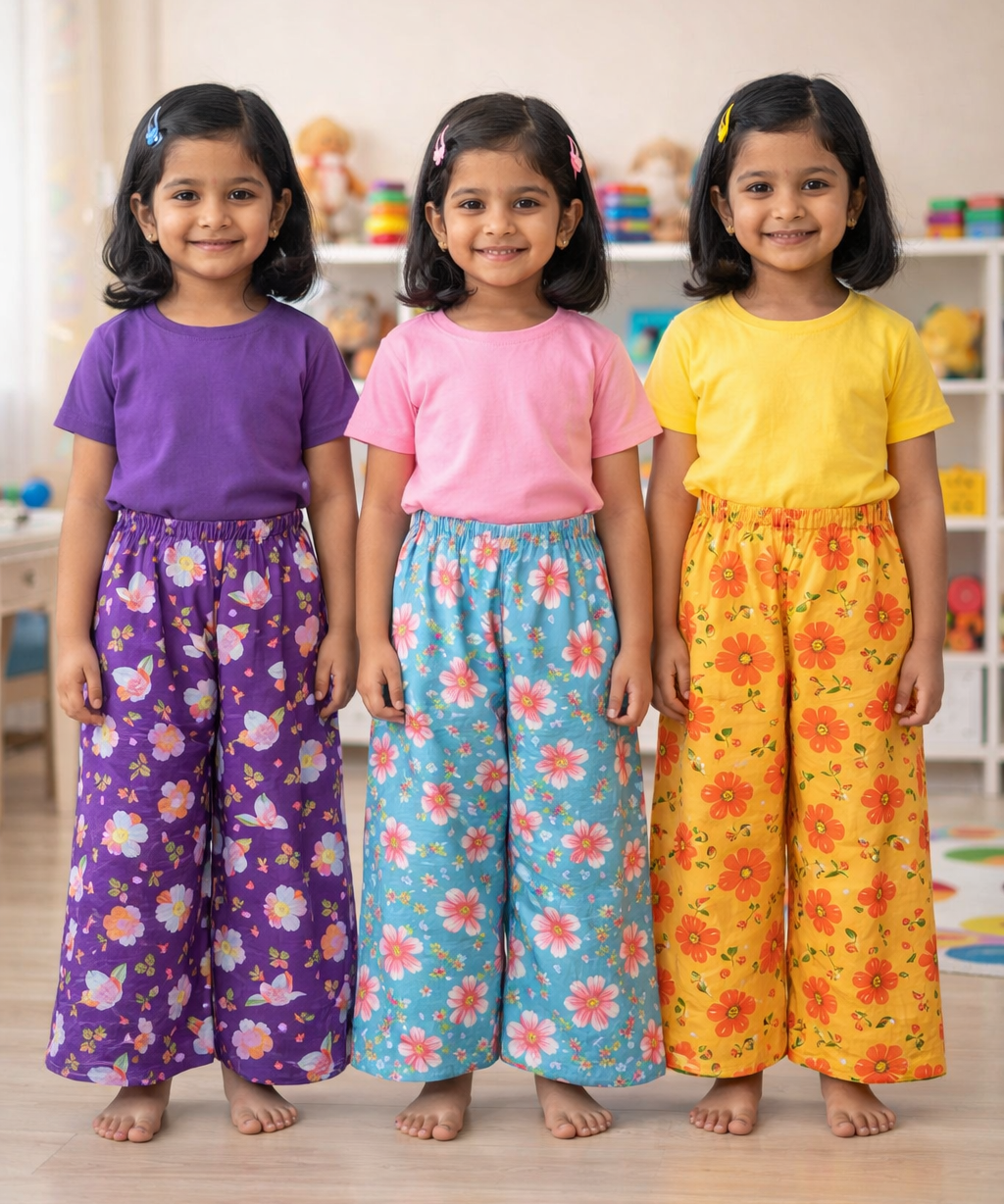 Printed Palazzo Pant | Casual Night wear for Girl Kids Age 4 To 10 Years (Pack of 3)