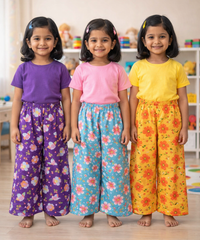 Printed Palazzo Pant | Casual Night wear for Girl Kids Age 4 To 10 Years (Pack of 3)