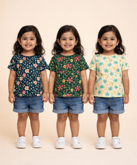 Kids Girls Cotton Printed T-shirt | 0 to 3 Years (Pack Of 3 Pieces)