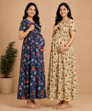 Maternity Feeding Maxi Dress | Nursing Friendly Nighty Style (Pack of 2 Pieces)