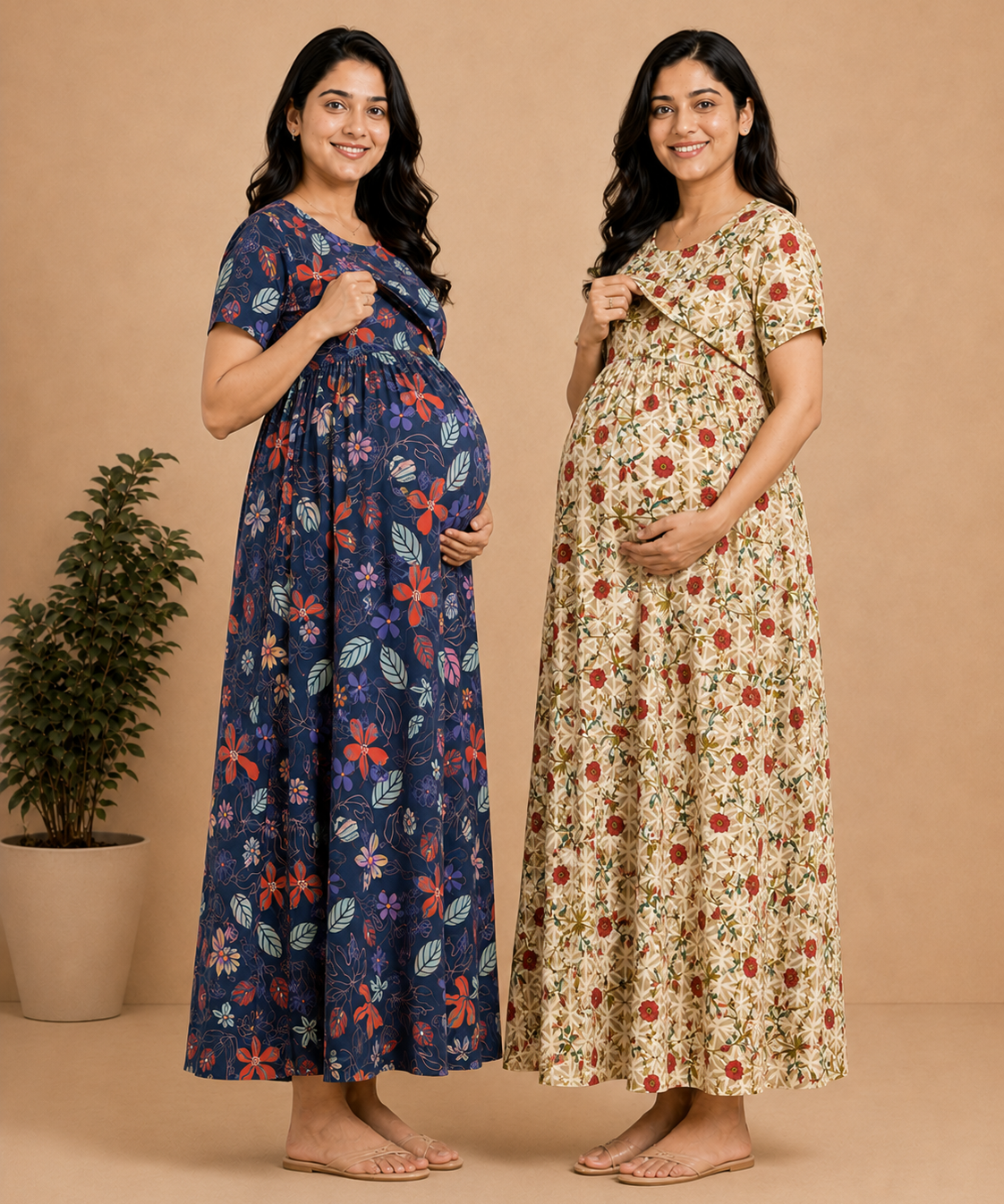 Maternity Feeding Maxi Dress | Nursing Friendly Nighty Style (Pack of 2 Pieces)