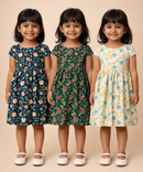 Girl Kids Frock 100% Cotton Floral Printed Gown Dress/Frock Dress | Age 1 to 8 Years (Pack of 3 Pieces)