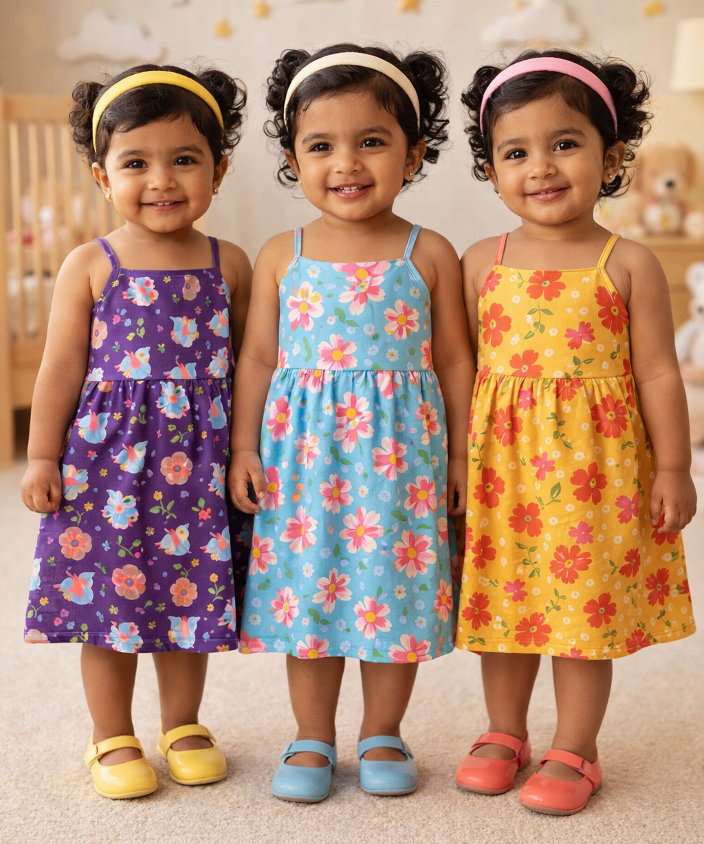 Girl Baby Sleeveless Cotton Frock Printed with Underwear | Age 0 to 6 Months (Pack of 3 Pieces)