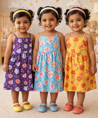 Girl Baby Sleeveless Cotton Frock Printed with Underwear | Age 0 to 6 Months (Pack of 3 Pieces)