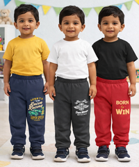 Cotton Track Pant with Bottom Cuff | Random Cartoon Printed | Age 0 to 5 Years (Pack of 3 Pieces)