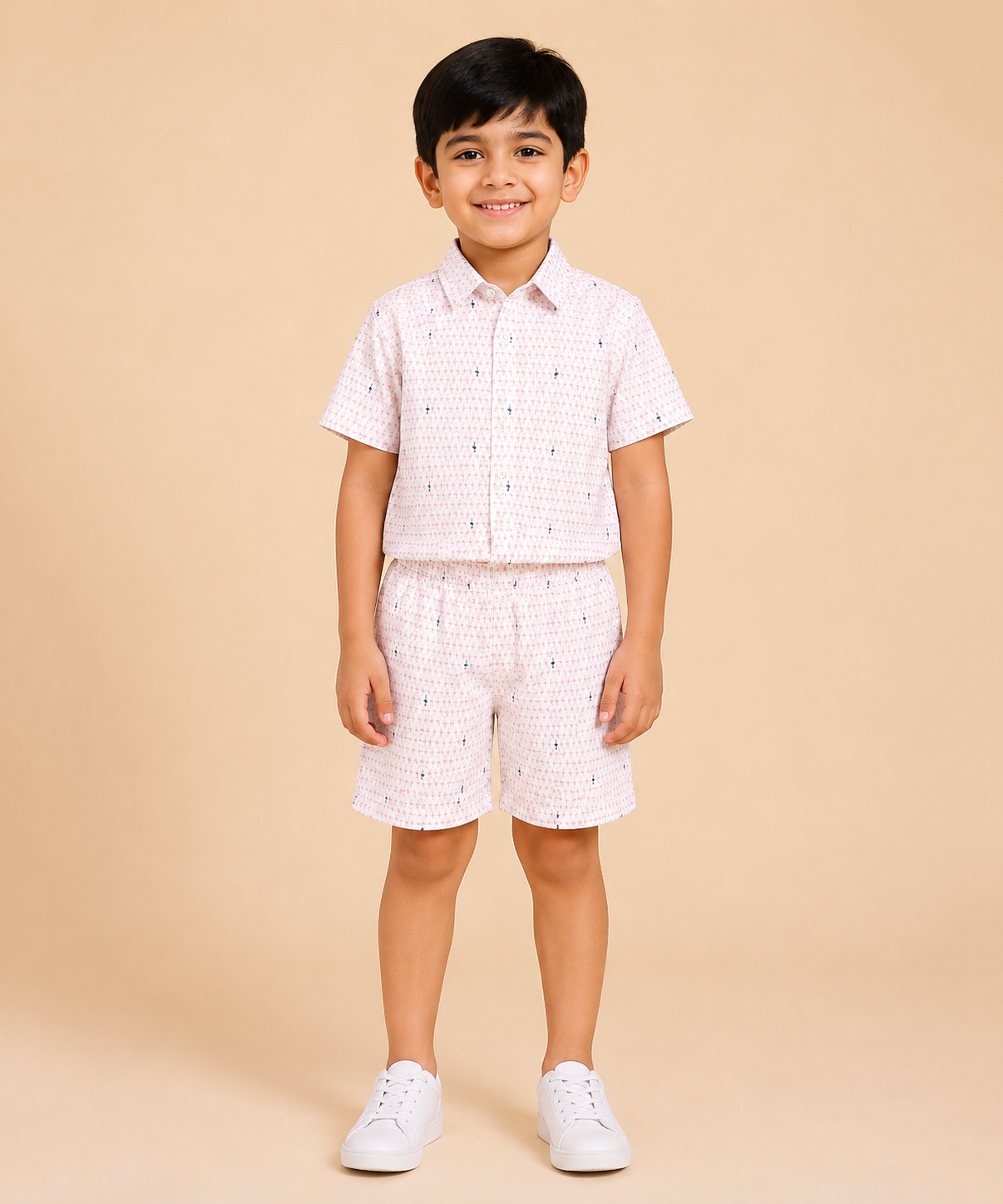 Polyester Printed Shirt and Shorts Set for Boy Kids Casual Wear Half Sleeve Co-Ord Set with Elastic Waist Shorts | Age 6 to 7 Years