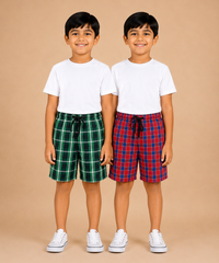 Kids Boys Checkered & Printed Cotton Shorts | Age - 5 to 10 Years | Soft Elastic Waist Casual Shorts | Combo Pack of 2 Pieces
