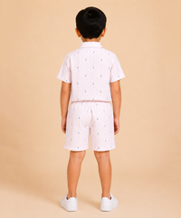 Polyester Printed Shirt and Shorts Set for Boy Kids Casual Wear Half Sleeve Co-Ord Set with Elastic Waist Shorts | Age 6 to 7 Years