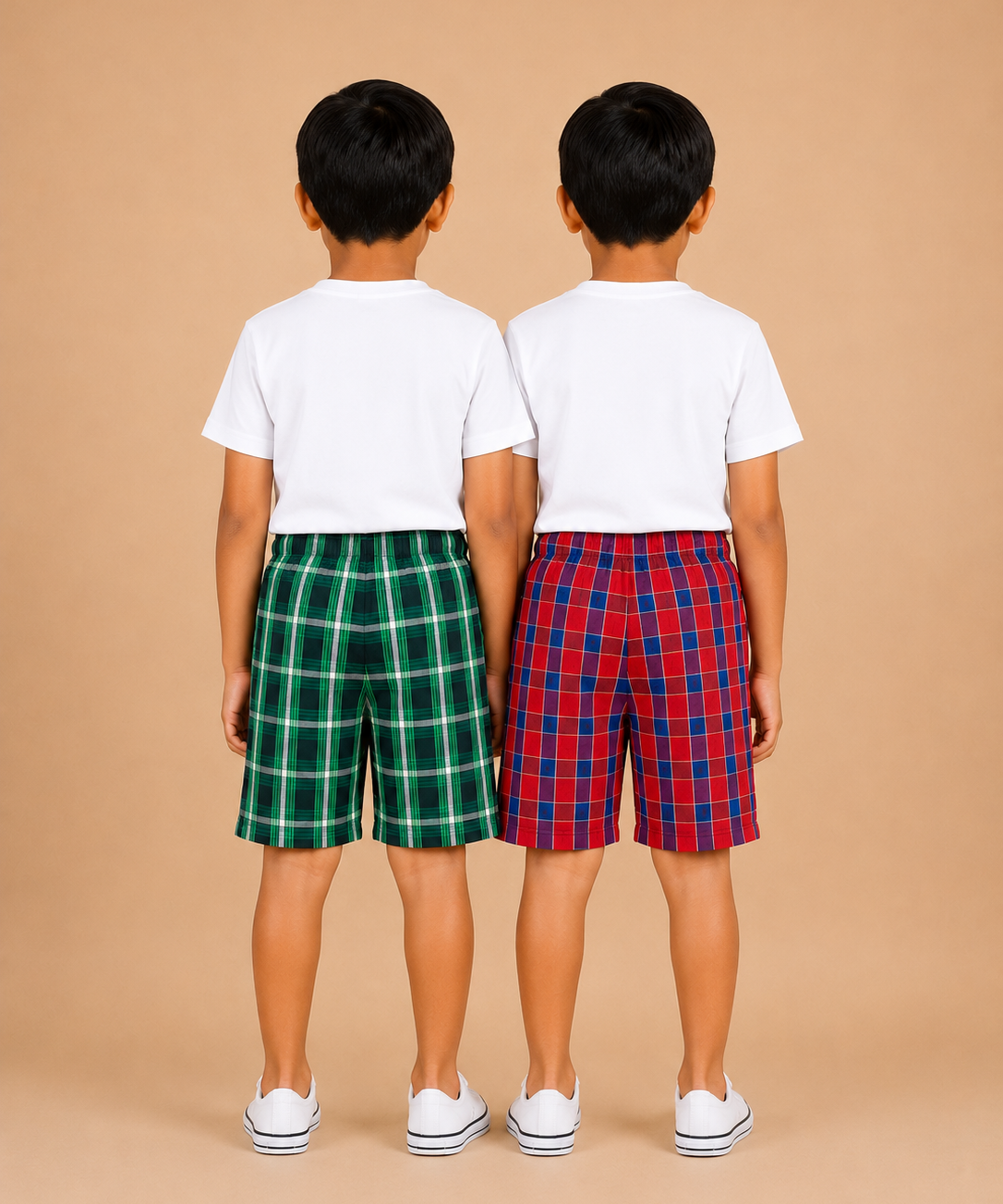 Kids Boys Checkered & Printed Cotton Shorts | Age - 5 to 10 Years | Soft Elastic Waist Casual Shorts | Combo Pack of 2 Pieces