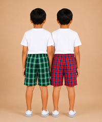 Kids Boys Checkered & Printed Cotton Shorts | Age - 5 to 10 Years | Soft Elastic Waist Casual Shorts | Combo Pack of 2 Pieces