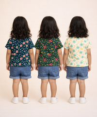 Kids Girls Cotton Printed T-shirt | 0 to 3 Years (Pack Of 3 Pieces)