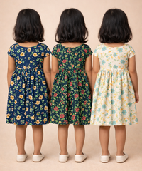 Girl Kids Frock 100% Cotton Floral Printed Gown Dress/Frock Dress | Age 1 to 8 Years (Pack of 3 Pieces)