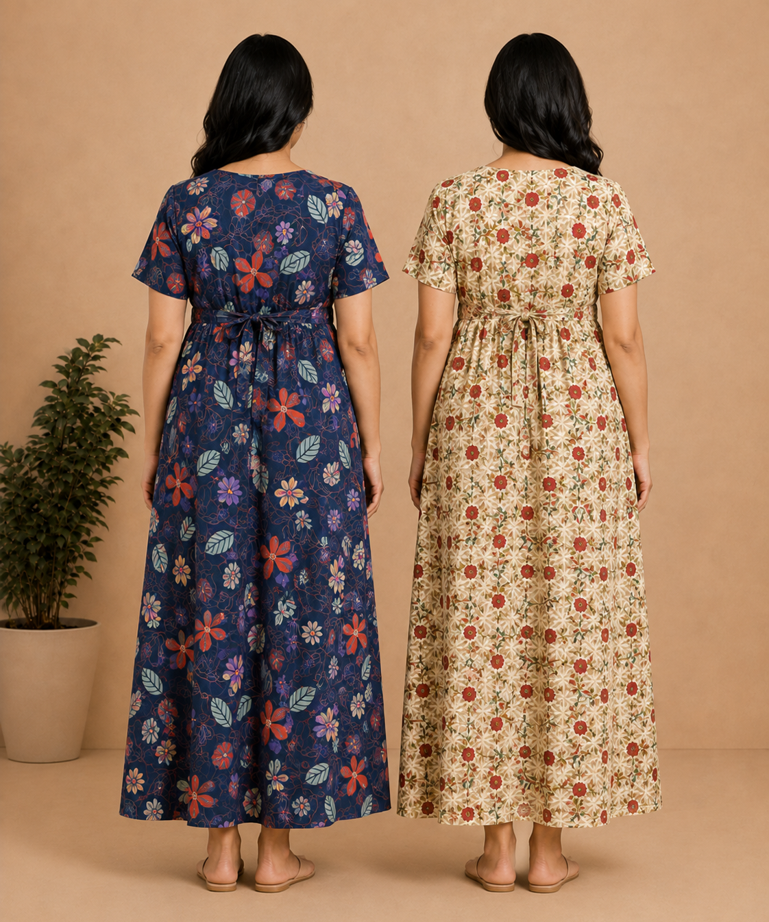Maternity Feeding Maxi Dress | Nursing Friendly Nighty Style (Pack of 2 Pieces)