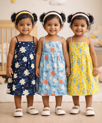 Girl Baby Sleeveless Cotton Frock Printed with Underwear | Age 0 to 6 Months (Pack of 3 Pieces)