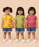Kids Girls Cotton Printed T-shirt | 0 to 3 Years (Pack Of 3 Pieces)