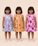 Girl Kids Frock 100% Cotton Floral Printed Gown Dress/Frock Dress | Age 1 to 8 Years (Pack of 3 Pieces)