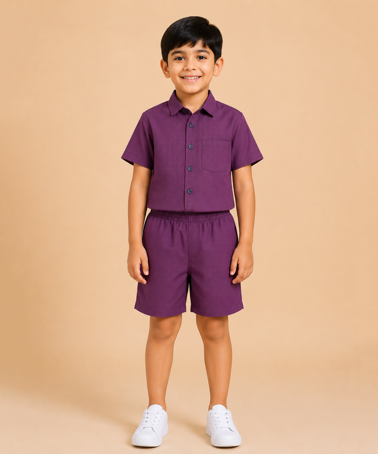 Polyester Checked Shirt and Shorts Set for Boy Kids Casual Wear Half Sleeve Co-Ord Set with Elastic Waist Shorts | Age 4 to 5 Years