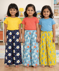 Printed Palazzo Pant | Casual Night wear for Girl Kids Age 4 To 10 Years (Pack of 3)