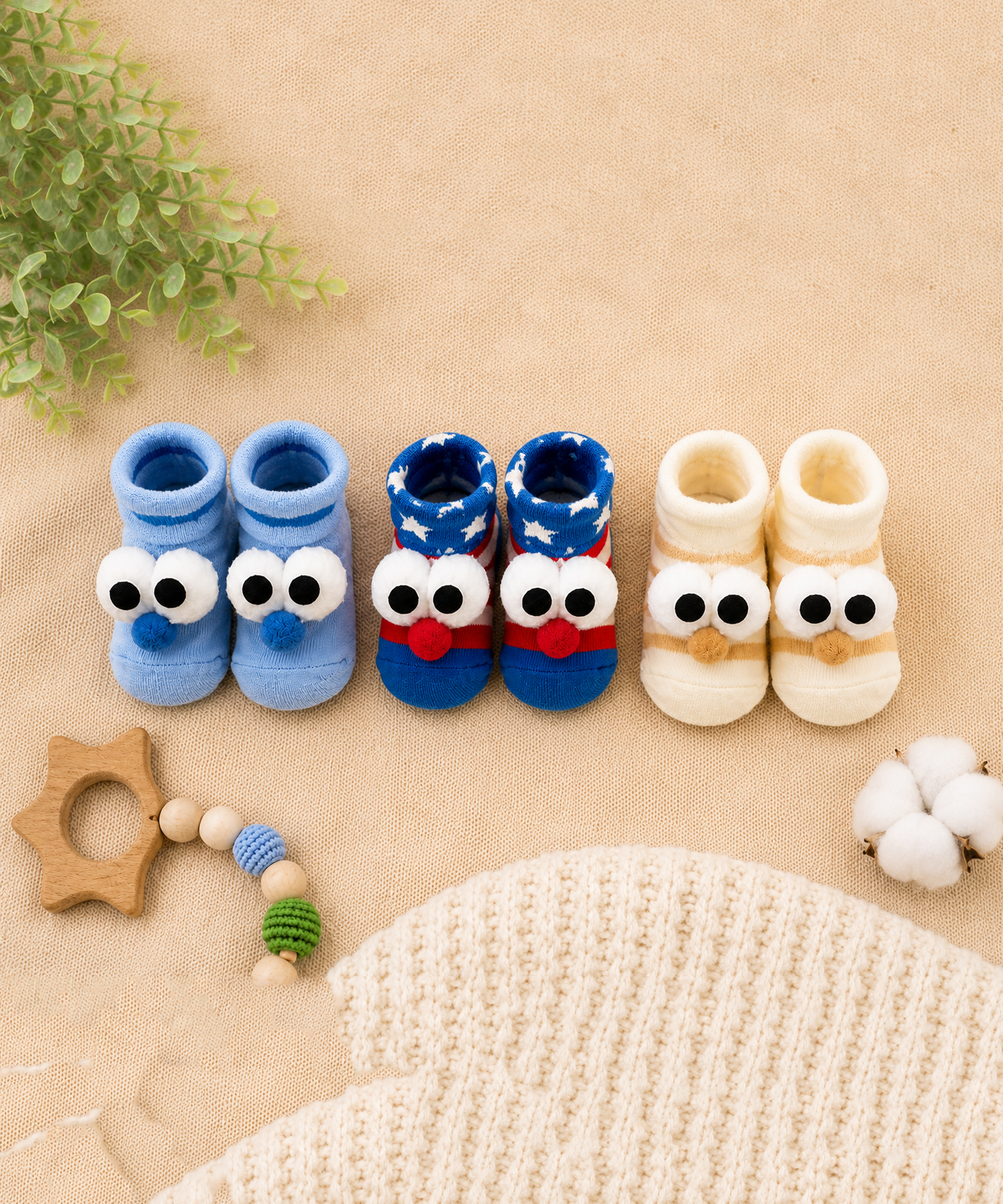 Soft Cotton Baby Booties | 0 to 12 Months | Pack of 3 Pairs Set