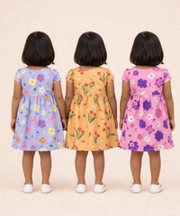 Girl Kids Frock 100% Cotton Floral Printed Gown Dress/Frock Dress | Age 1 to 8 Years (Pack of 3 Pieces)