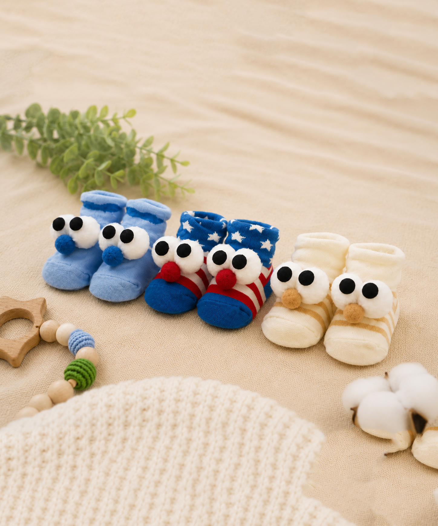 Soft Cotton Baby Booties | 0 to 12 Months | Pack of 3 Pairs Set