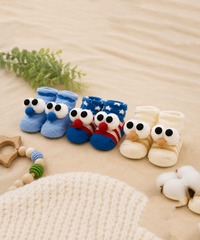Soft Cotton Baby Booties | 0 to 12 Months | Pack of 3 Pairs Set