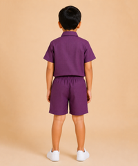 Polyester Checked Shirt and Shorts Set for Boy Kids Casual Wear Half Sleeve Co-Ord Set with Elastic Waist Shorts | Age 4 to 5 Years