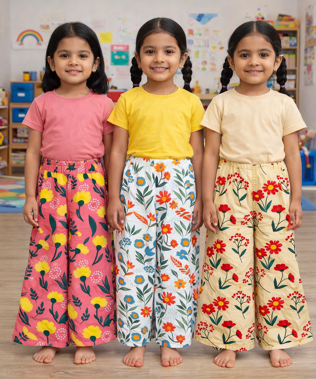Printed Palazzo Pant | Casual Night wear for Girl Kids Age 4 To 10 Years (Pack of 3)