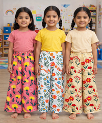 Printed Palazzo Pant | Casual Night wear for Girl Kids Age 4 To 10 Years (Pack of 3)