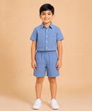Polyester Checked Shirt and Shorts Set for Boy Kids Casual Wear Half Sleeve Co-Ord Set with Elastic Waist Shorts | Age 6 to 9 Years