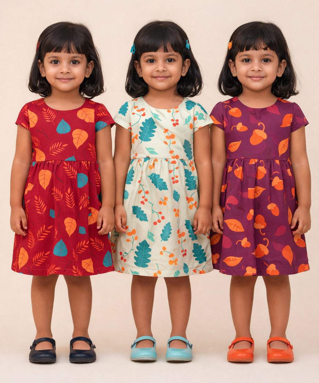 Girl Kids Frock 100% Cotton Floral Printed Gown Dress/Frock Dress | Age 1 to 8 Years (Pack of 3 Pieces)